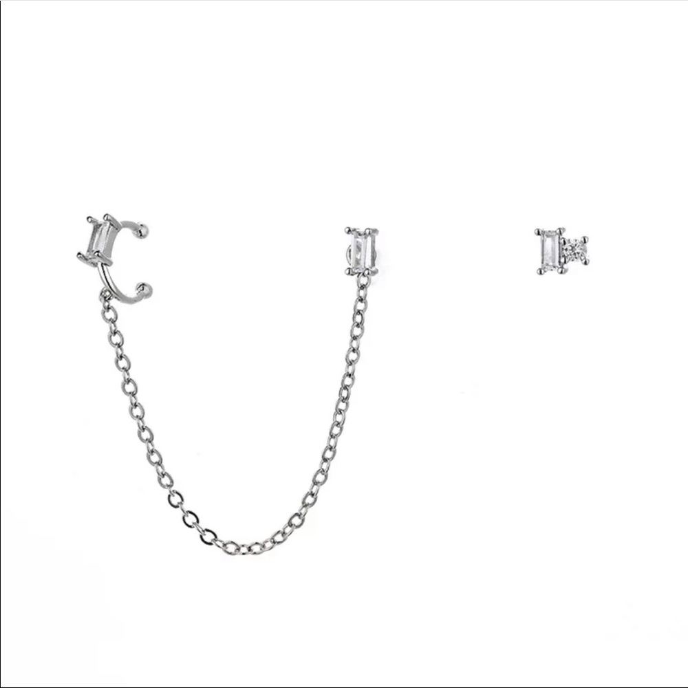 • Lorelei • Cz Earring Cuff Chain Stud - Picture 2 of 3